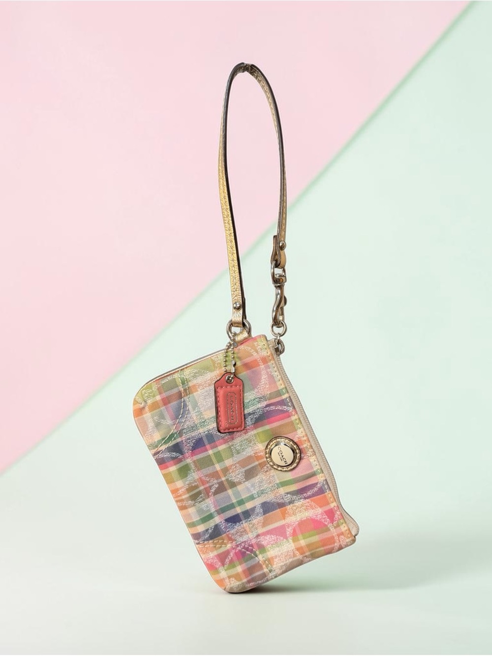 Coach Poppy Glam Madras Plaid Wristlet (A456) - Picture 3 of 11
